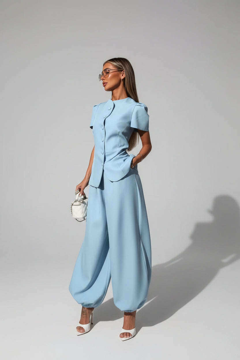 women's two piece set, women's matching set, women's top and pants set, two piece outfit for women, women's trouser set, women's summer set, short sleeve two piece set, high waist pants set, women's casual set, women's vacation outfit, women's brunch outfit, women's dinner outfit, women's resort wear, matching top and pants, women's coordinated outfit, elegant two piece outfit, women's fashion set, black two piece set, blue two piece set, yellow two piece set