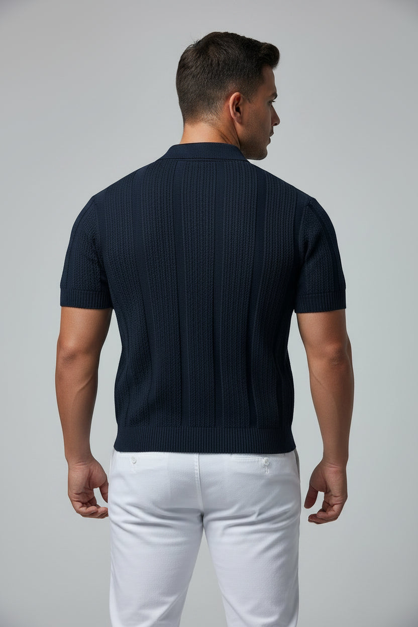 Breathable men's knitted mesh Polo shirt.
