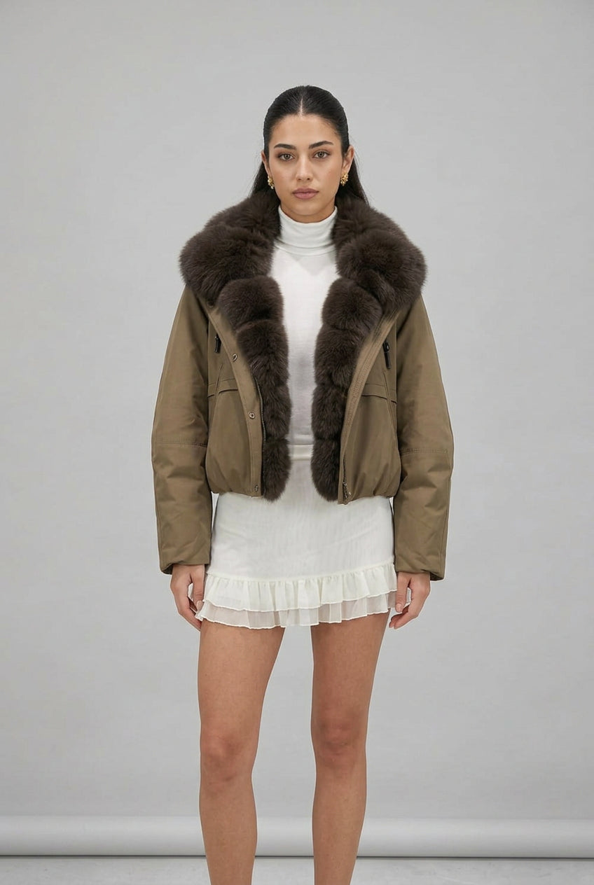 Fur-collar cropped puffer jacket for women, product image 1