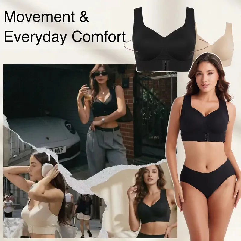 Women's full-cup wireless support bra, side view