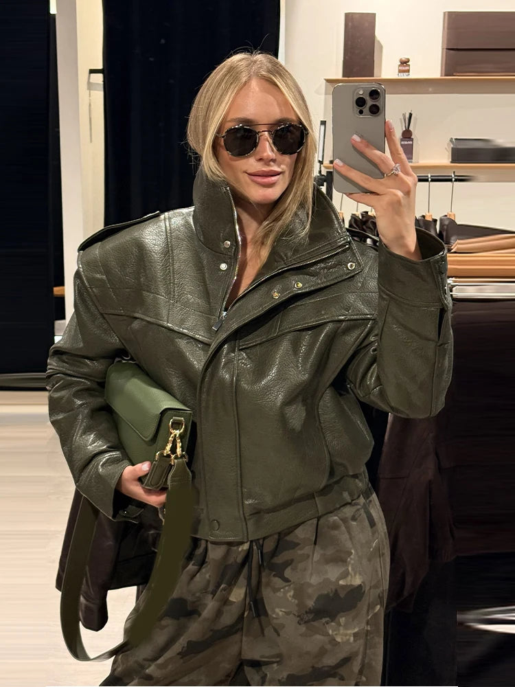 Structured stand-collar cropped jacket shown from the front