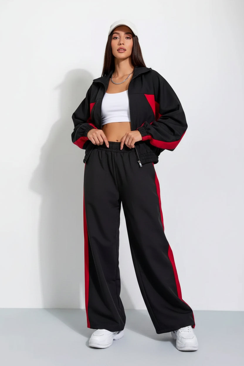women's two piece set, women's matching set, color block two piece set, women's tracksuit, women's zip up jacket set, women's pants set, women's streetwear set, color block tracksuit women, women's casual two piece outfit, women's sporty set, women's matching pants outfit, women's jacket and pants set, zip up tracksuit women, straight leg pants set women, high waisted pants set, women's athleisure set, women's travel outfit set, airport outfit women, casual matching set women, streetwear outfit women, color