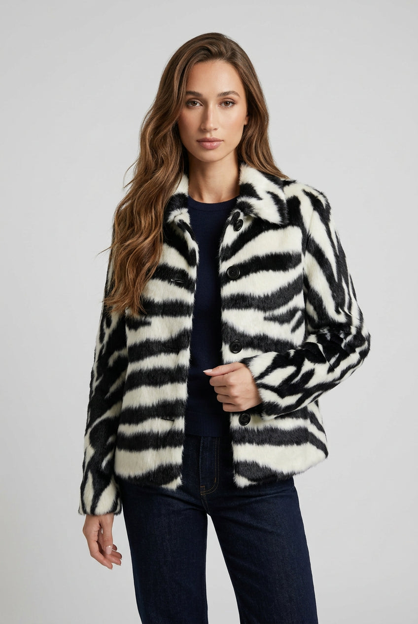 Zebra-print faux fur jacket from GoSobiShop Boutique