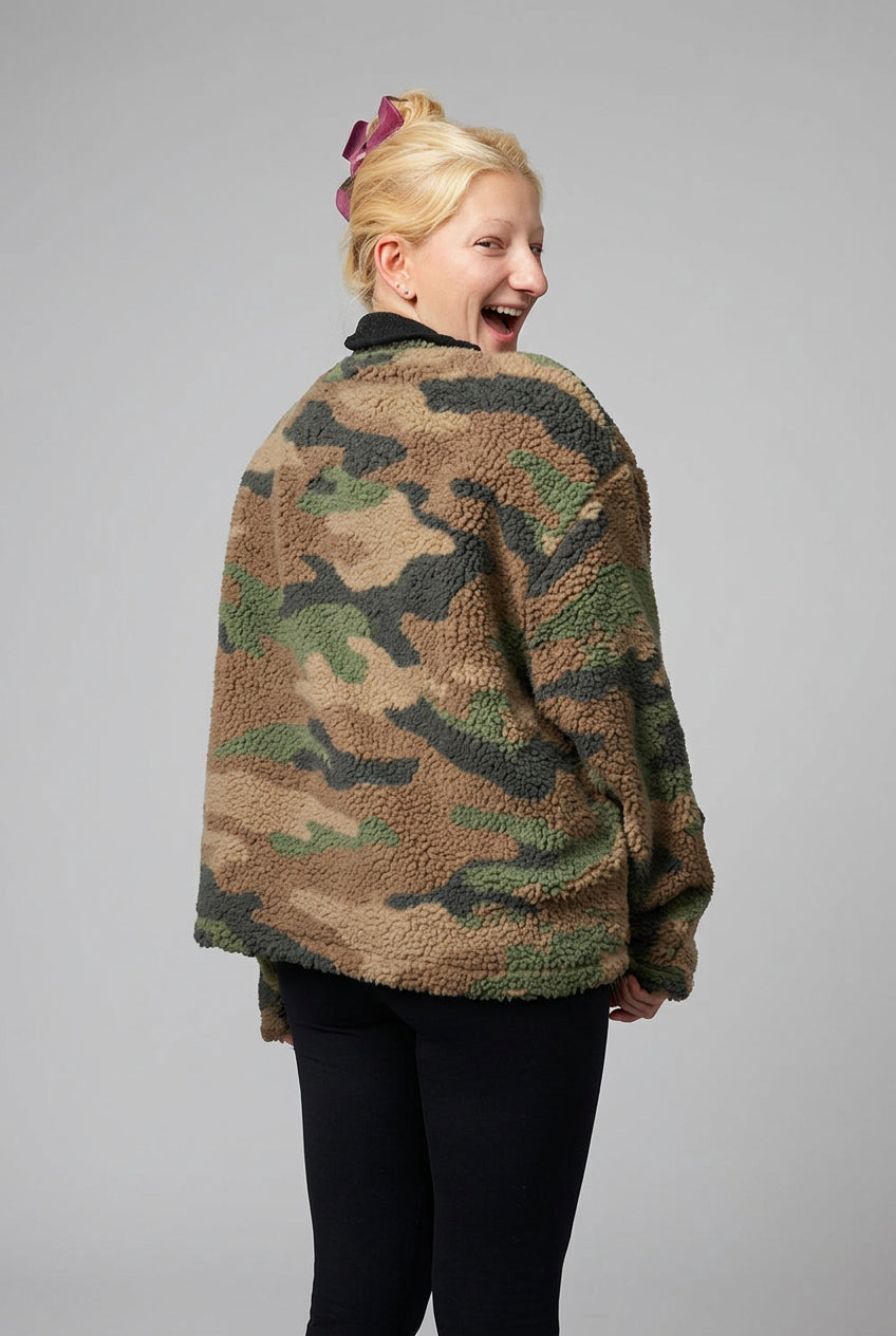 Back view of the camouflage fleece zip-up jacket