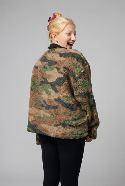 Back view of the camouflage fleece zip-up jacket