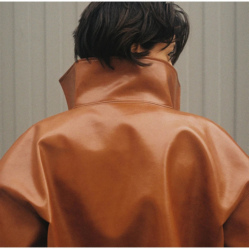 Relaxed faux-leather zip-up jacket product photo 22