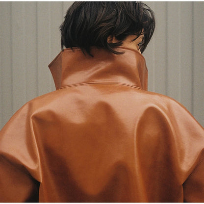 Relaxed faux-leather zip-up jacket product photo 22