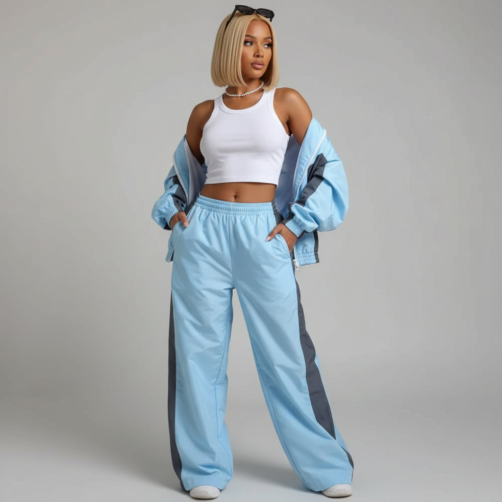 women's two piece set, women's matching set, color block two piece set, women's tracksuit, women's zip up jacket set, women's pants set, women's streetwear set, color block tracksuit women, women's casual two piece outfit, women's sporty set, women's matching pants outfit, women's jacket and pants set, zip up tracksuit women, straight leg pants set women, high waisted pants set, women's athleisure set, women's travel outfit set, airport outfit women, casual matching set women, streetwear outfit women, color