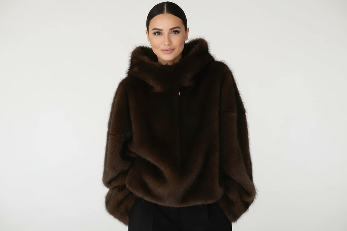 Luxe Faux Fur Hooded Pullover Coat.
