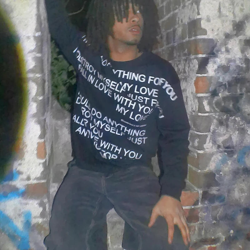 streetwear
street fashion
loose sweater
graphic sweater
graphic long tees
graphic tees
poetry sweater
mens graphic tees
graphic tees men
streetwear brands
mens streetwear
streetwear clothing
streetwear shop
urban wear for men
streetwear shorts