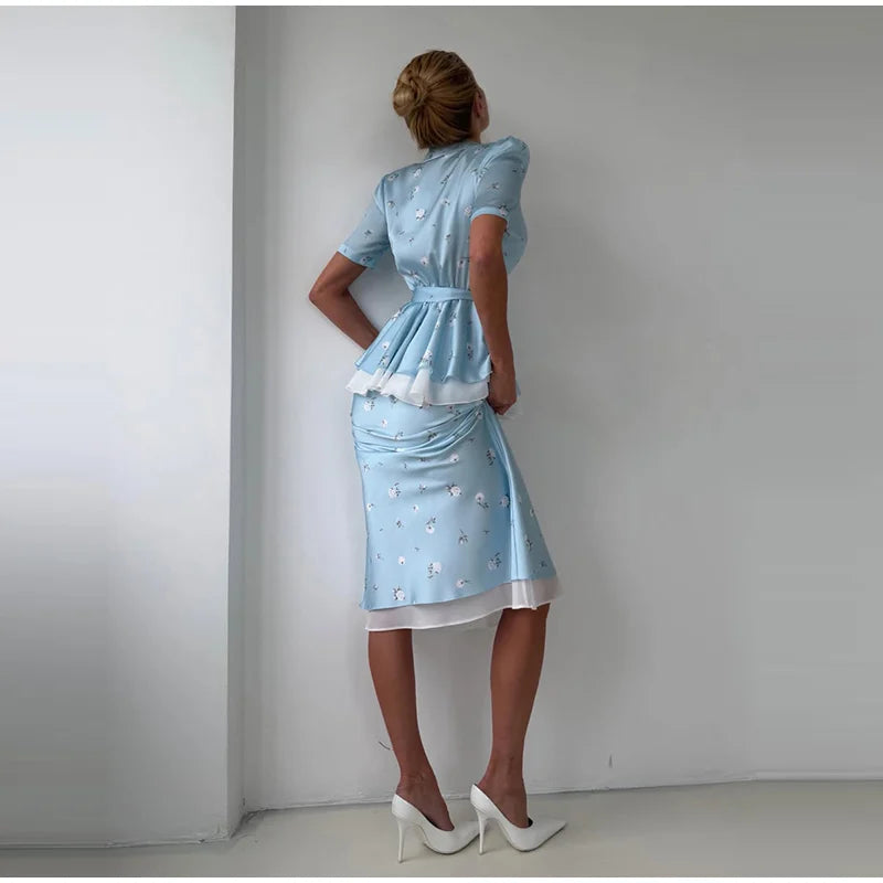 elegant two piece set women, floral bodycon skirt set, summer outfit women 2026, slim fit matching set women, classy women outfit set, structured two piece outfit, women floral skirt set, elegant summer co-ord set, ladies matching outfit set, chic two piece dress alternative, EU size women clothing, cm size chart women outfit