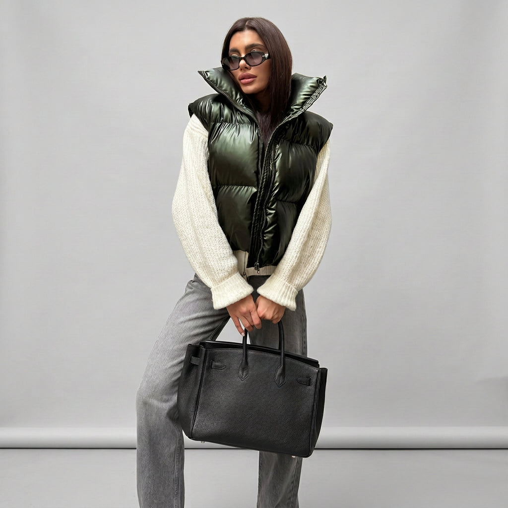 Detachable sleeve detail on The Nova Puffer