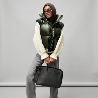 Detachable sleeve detail on The Nova Puffer