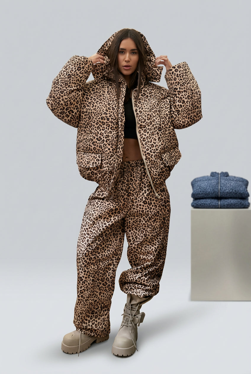 Wide-leg pants from the matching puffer jacket and pants set