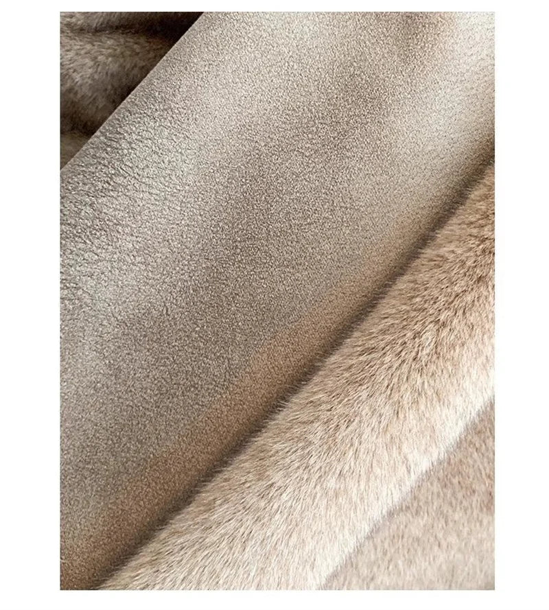 Women's beige coat with textured fur collar and pockets