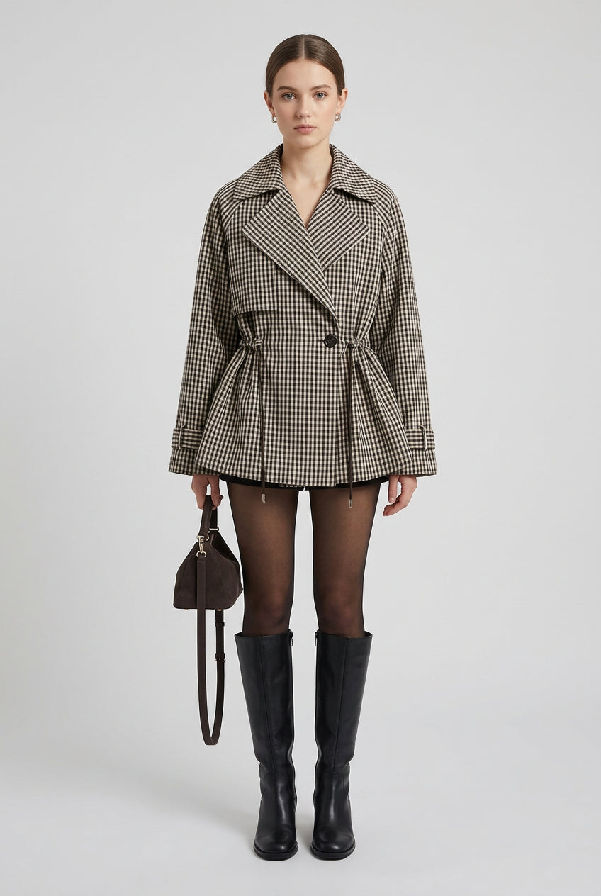 Gingham short trench coat product photo 10