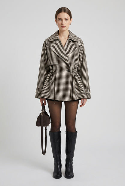 Gingham short trench coat product photo 10