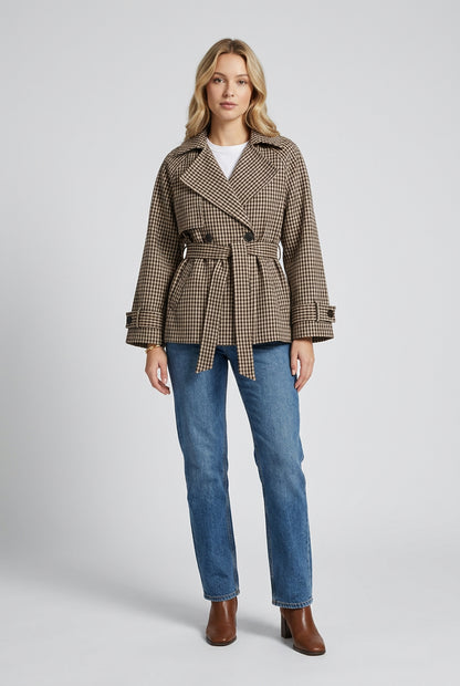 Gingham short trench coat product photo 3