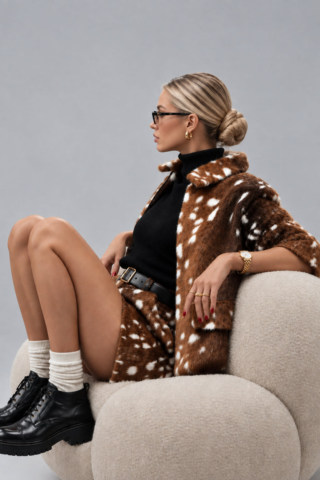 deer print jacket women, deer print coat women, deer print outfit women, deer print skirt set, faux fur deer print jacket, deer print faux fur coat, brown faux fur jacket women, spotted faux fur jacket, deer print suit women, matching jacket and skirt set, faux fur outfit women, statement fall jacket, women’s fall outerwear, women’s winter fashion