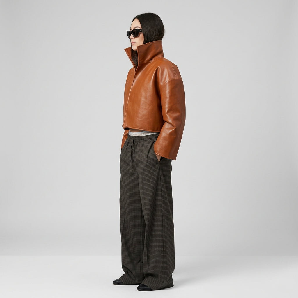 Relaxed faux-leather zip-up jacket product photo 19