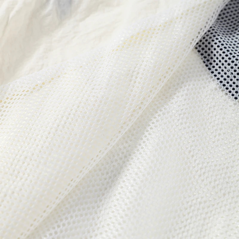 Close-up of the stand collar and zipper on the contrast jacket