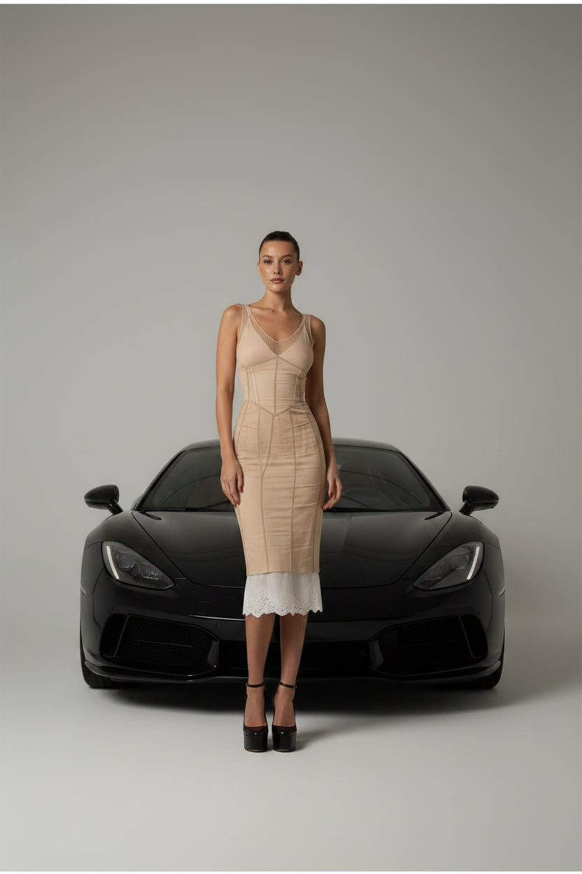 mesh midi dress, sheer mesh dress, spaghetti strap dress, elegant midi dress, women's midi dress, summer dress, sleeveless midi dress, waist cinched dress, wedding guest dress, classy women's dress, cocktail dress, vacation dress, romantic dress, trendy summer outfit, feminine midi dress, mesh overlay dress, body-shaping dress, luxury boutique dress, date night dress, chic women's fashion, resort wear dress, elegant summer dress, sophisticated women's dress