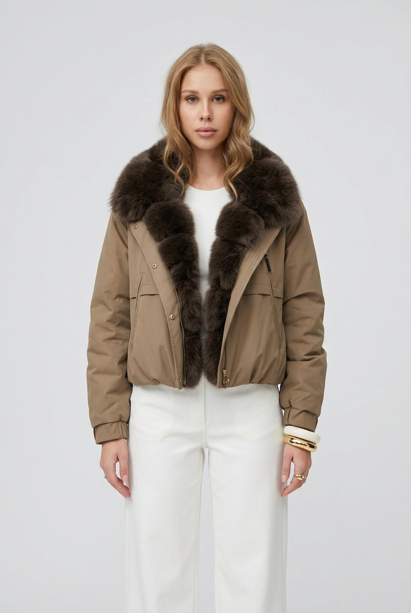 Fur-collar cropped puffer jacket for women, product image 2