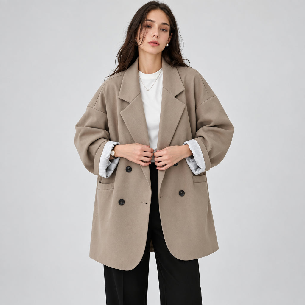 The Verona Blazer in green
The Verona Blazer in black
Women's oversized double-breasted blazer
The Verona Blazer with notched lapel
Green oversized women's blazer
Black oversized women's blazer
Women's blazer with drop shoulders and patch pockets
The Verona Blazer styled with denim
The Verona Blazer styled with trousers
Women's double-breasted blazer streetwear outfit