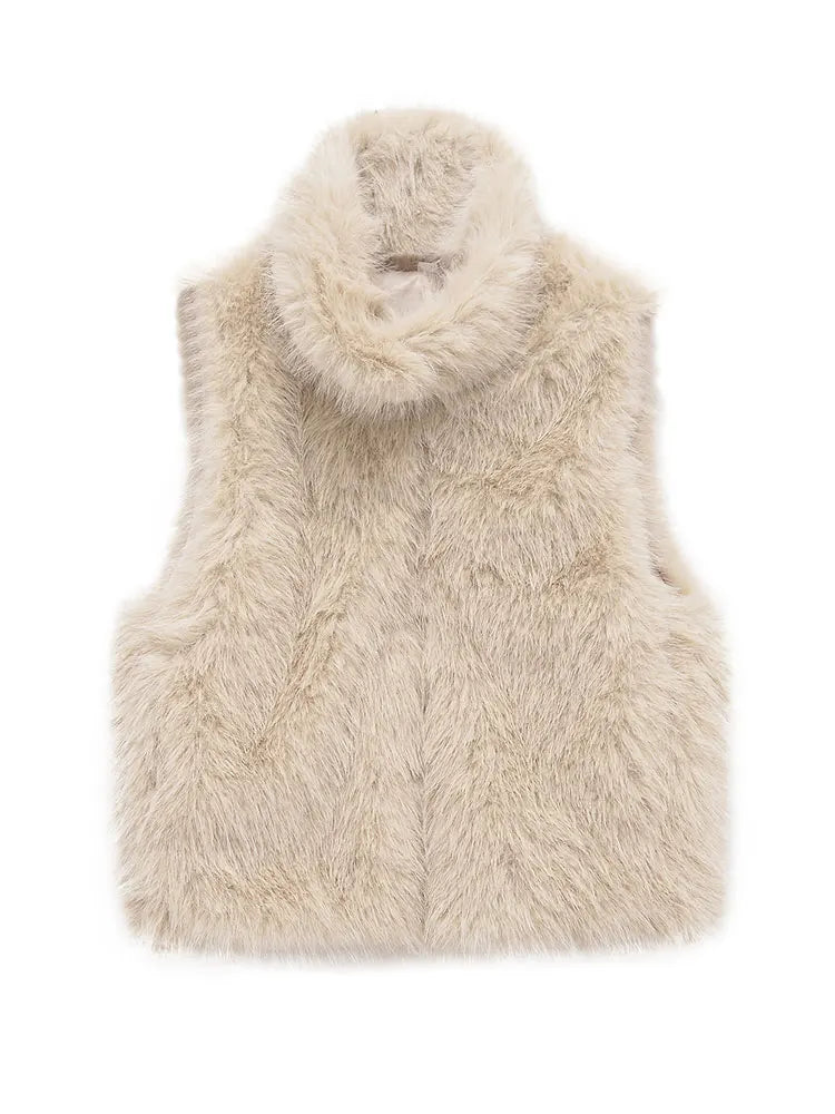 Women's faux fur waistcoat in a neutral shade
