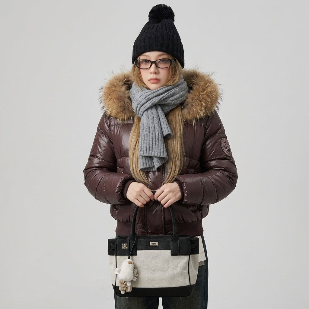 Quilted puffer jacket with hood, long sleeves and zip-front closure