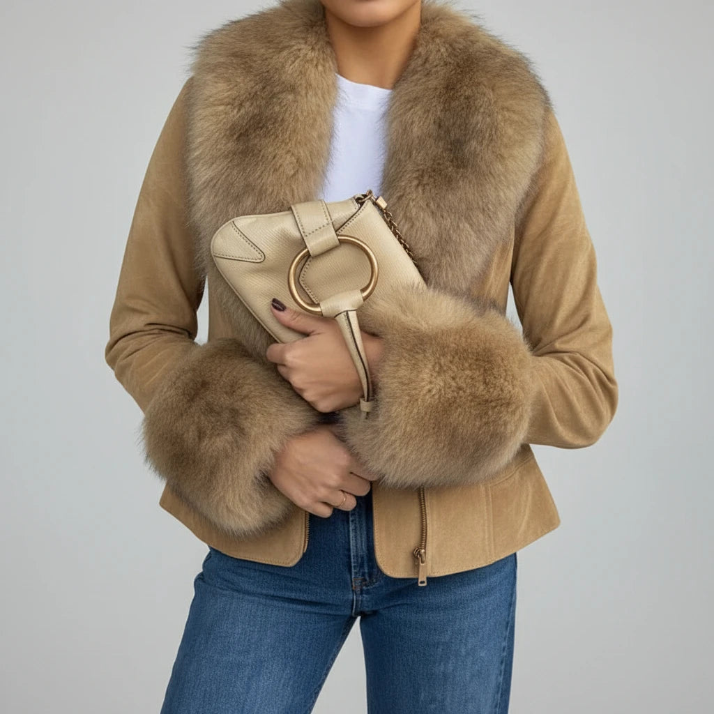 faux fur blazer women, faux fur trimmed blazer, khaki blazer women, women's winter blazer, faux suede blazer women, women's tailored blazer, khaki winter jacket, women's faux fur jacket, tailored winter blazer, women's casual blazer, elegant women's blazer, faux fur trim jacket, women's autumn outerwear, women's winter outerwear, khaki tailored jacket