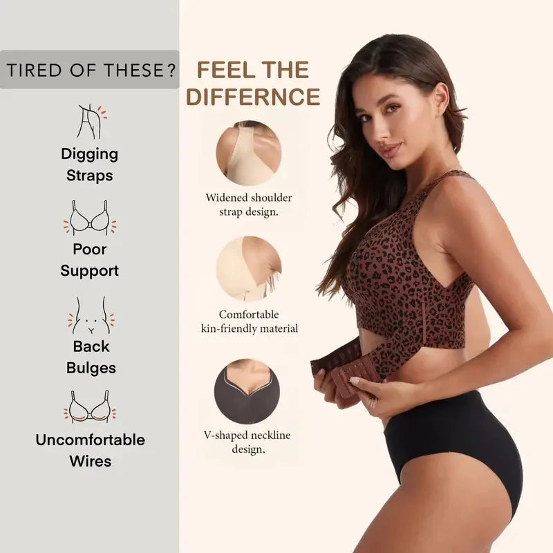Seamless women's full-cup support bra, leopard print detail