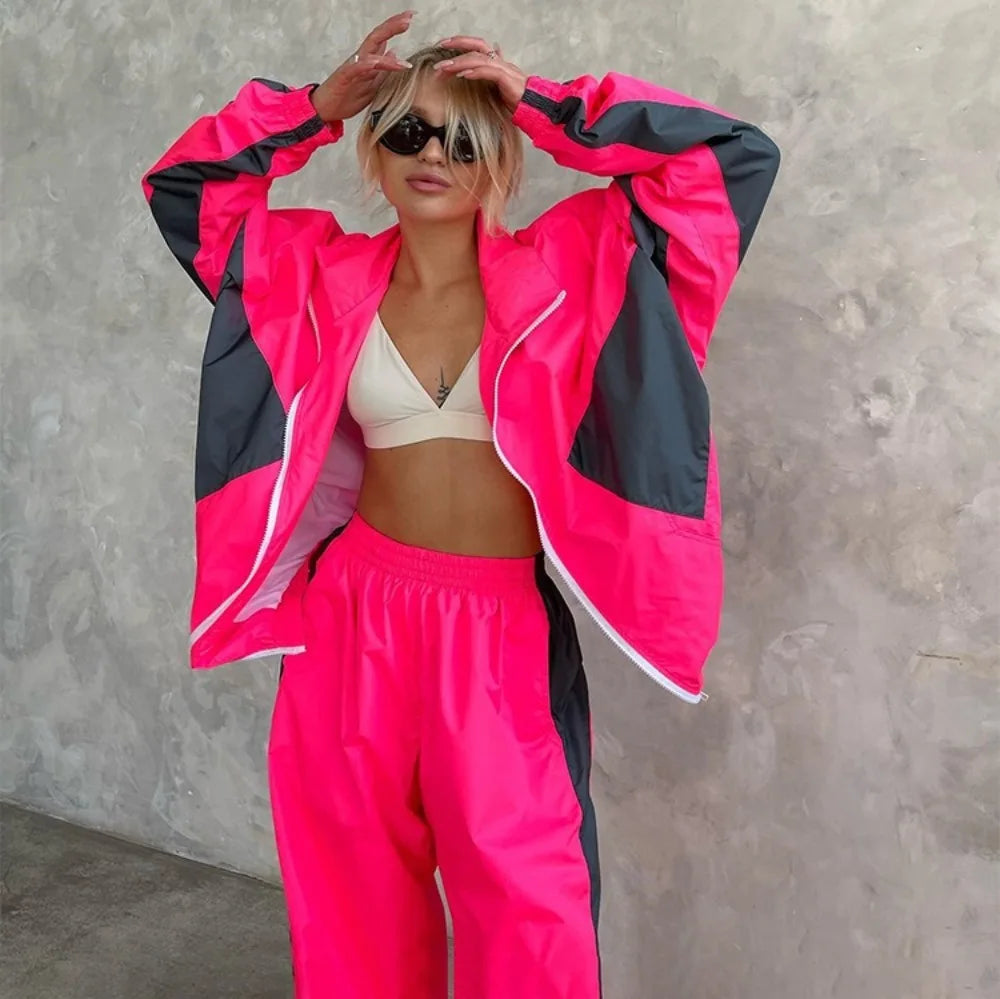 women's two piece set, women's matching set, color block two piece set, women's tracksuit, women's zip up jacket set, women's pants set, women's streetwear set, color block tracksuit women, women's casual two piece outfit, women's sporty set, women's matching pants outfit, women's jacket and pants set, zip up tracksuit women, straight leg pants set women, high waisted pants set, women's athleisure set, women's travel outfit set, airport outfit women, casual matching set women, streetwear outfit women, color