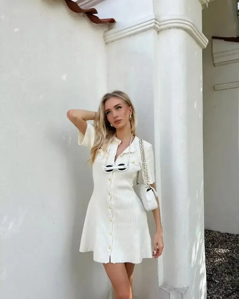 Knit Boucle Buttoned Mini Dress - Stylish & Comfy. GoSobiShop Boutique Knit Boucle Buttoned Mini Dress - Stylish & Comfy. GoSobiShop Boutique