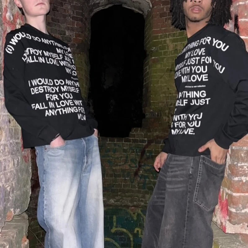 streetwear
street fashion
loose sweater
graphic sweater
graphic long tees
graphic tees
poetry sweater
mens graphic tees
graphic tees men
streetwear brands
mens streetwear
streetwear clothing
streetwear shop
urban wear for men
streetwear shorts