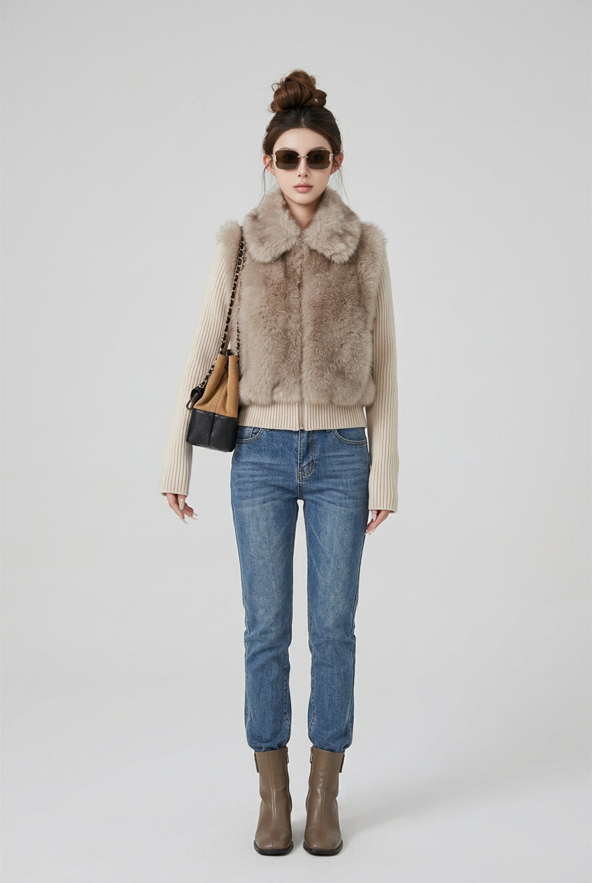 Plush faux fur texture on the Marlowe winter jacket