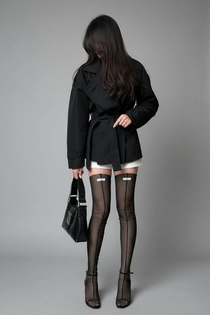 Product photo of Elara Sheer Back-Seam Thigh-High Stockings.