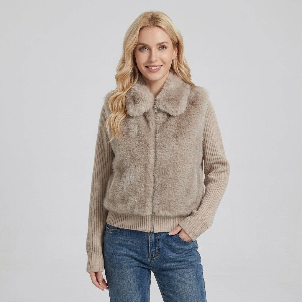 Marlowe faux fur jacket with turn-down collar and front zipper