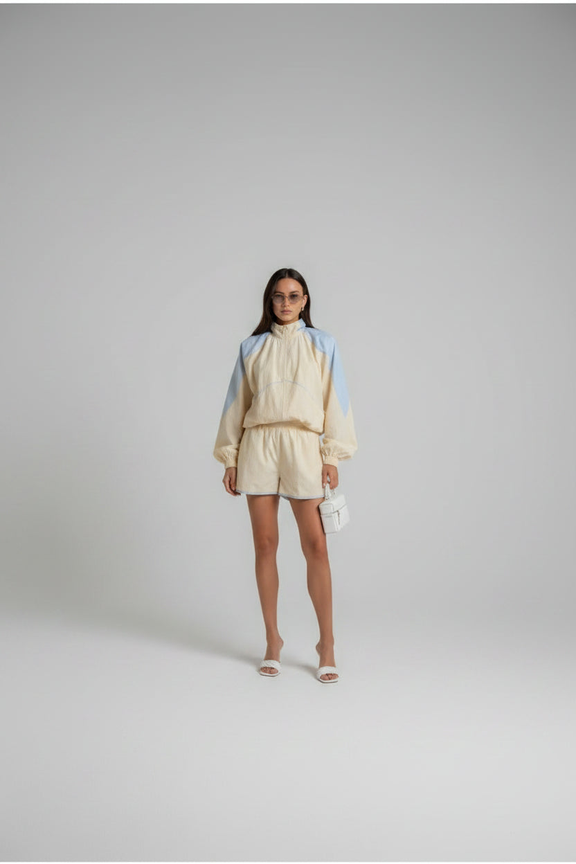 women's two piece shorts set, women's matching shorts set, color block two piece set, women's windbreaker set, women's jacket and shorts set, sporty two piece set women, women's summer outfit set, women's casual two piece outfit, women's athleisure set, women's streetwear set, matching jacket and shorts women, women's vacation outfit, women's travel outfit, women's weekend outfit, women's sporty outfit, women's casual set with shorts, color block outfit women, women's summer matching set, women's tracksuit 