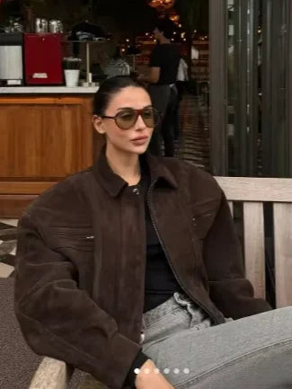 Jayla big sleeves cropped suede jacket.