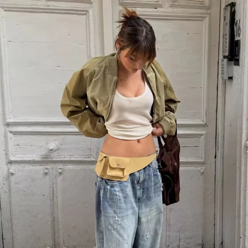 Varsity Bomber Jackets for Women Zipper Cropped Jacket Woman Outerwears Casual Womens Coats Long Sleeve Women's Jackets