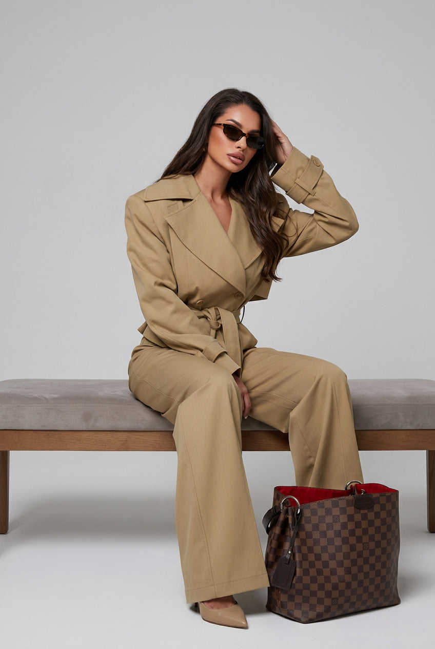 Khaki straight midi skirt styled for a polished outfit