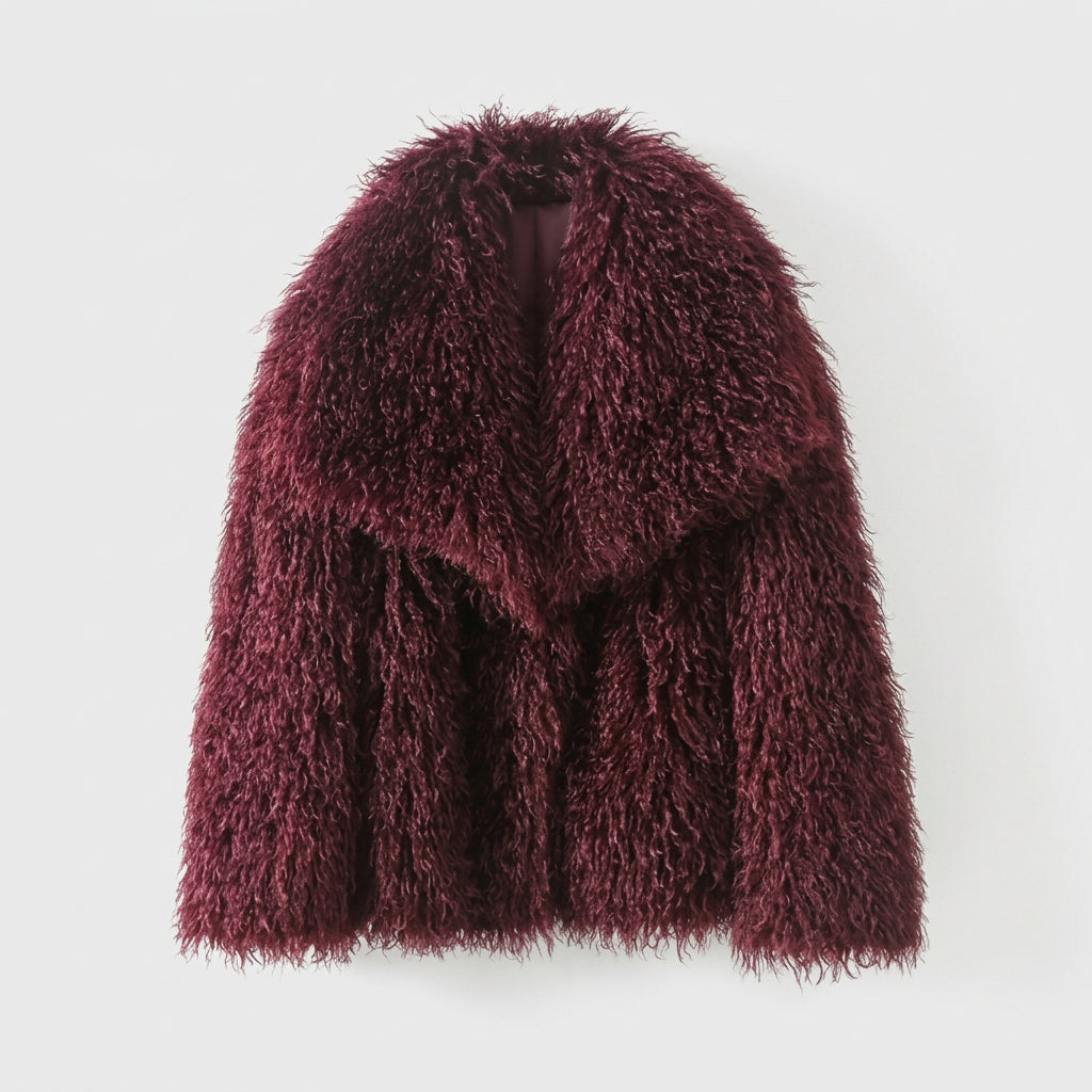 Plush faux fur coat shown from another angle