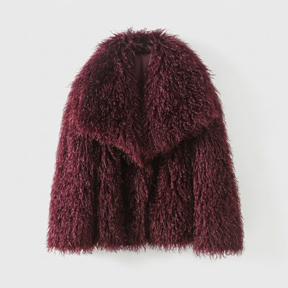 Plush faux fur coat shown from another angle