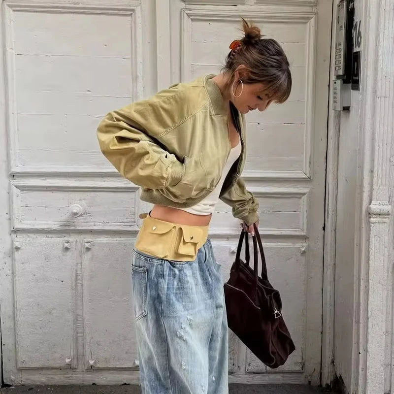 Varsity Bomber Jackets for Women Zipper Cropped Jacket Woman Outerwears Casual Womens Coats Long Sleeve Women's Jackets