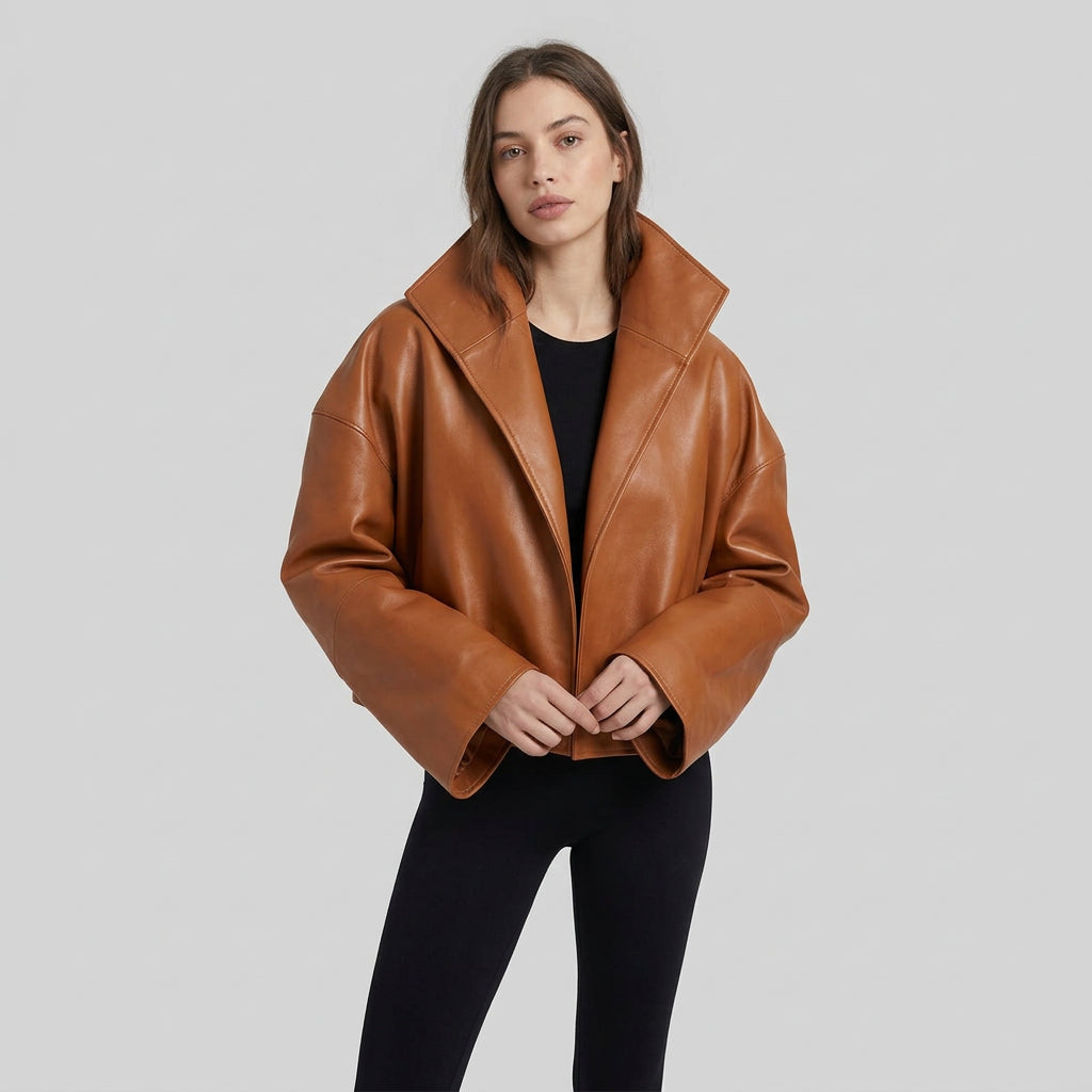 Relaxed faux-leather zip-up jacket product photo 21