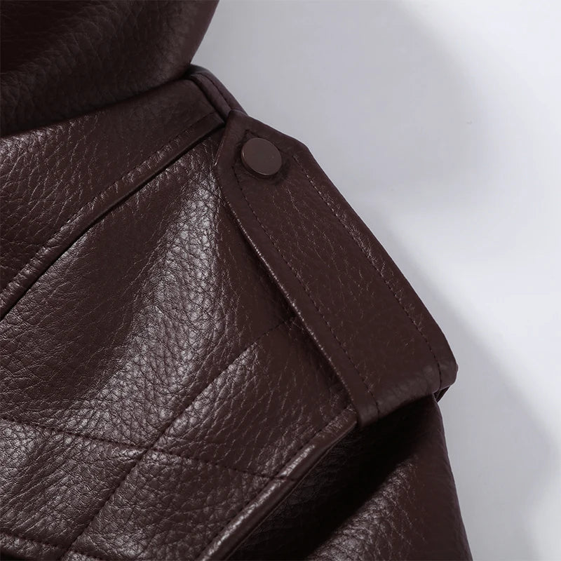 Dark burgundy brown cropped jacket with a structured collar