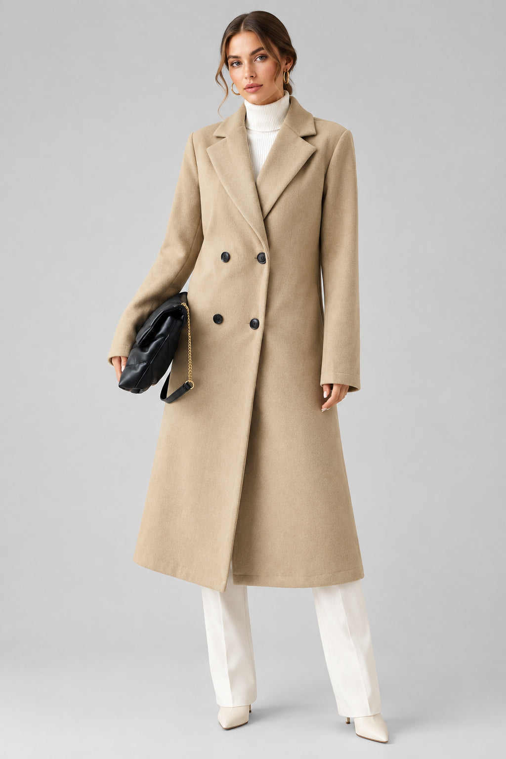 women’s long coat, women’s double-breasted coat, women’s lapel coat, women’s autumn coat, women’s winter coat, longline women’s coat, classic women’s outerwear, tailored women’s coat, women’s commuter coat, women’s casual coat, women’s seasonal outerwear, women’s long sleeve coat, elegant women’s coat, women’s everyday outerwear, champagne coat for women