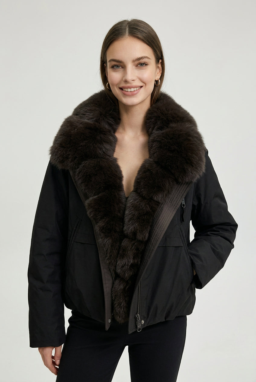 Fur-collar cropped puffer jacket for women, product image 6