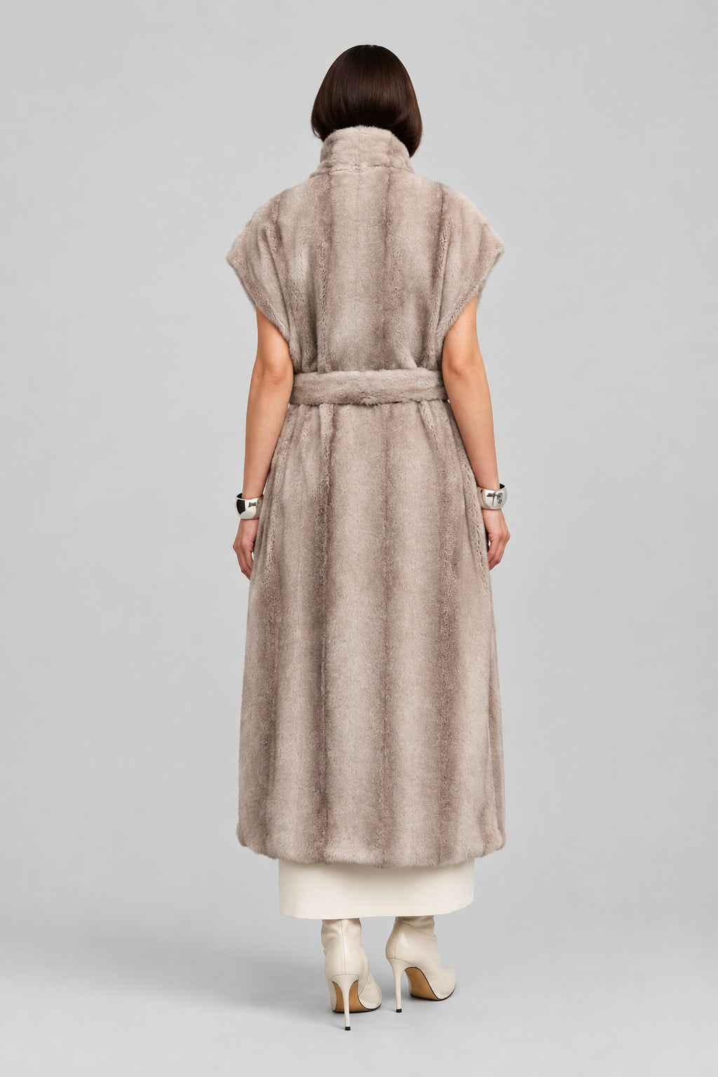 Noelle longline faux fur vest in a sleeveless design